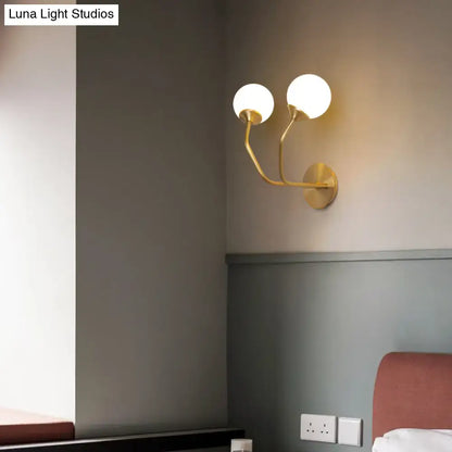 Brass geometric glass sconce with dual frosted globes, Decorbites home & garden wall light on Tampa Home & Garden Store