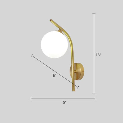 Brass Geometric Glass Sconce by Decorbites with white glass globe, brass finish, wall-mounted on Tampa Home & Garden Store