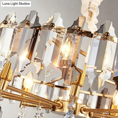 Decorbites Crystal Gold Chandelier with faceted prism crystals and brass frame on Tampa Home & Garden Store