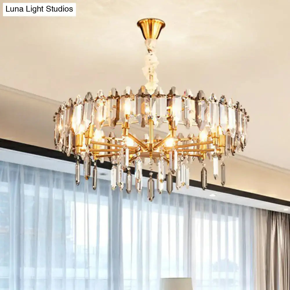 Crystal Gold Loop Chandelier by Decorbites with gold finish and crystal prisms on Tampa Home & Garden Store