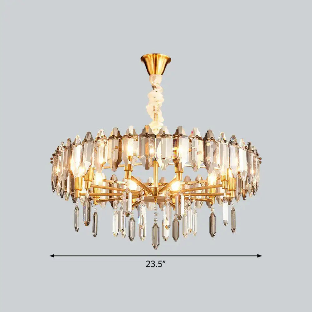 Crystal gold loop chandelier with hanging prisms and gold frame 23in wide on Tampa Home & Garden Store