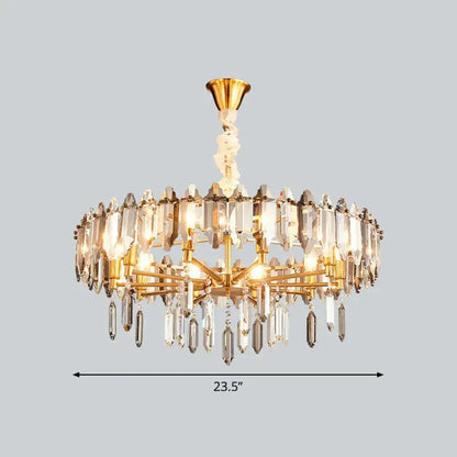 Crystal gold loop chandelier with hanging prisms and gold frame 23in wide on Tampa Home & Garden Store
