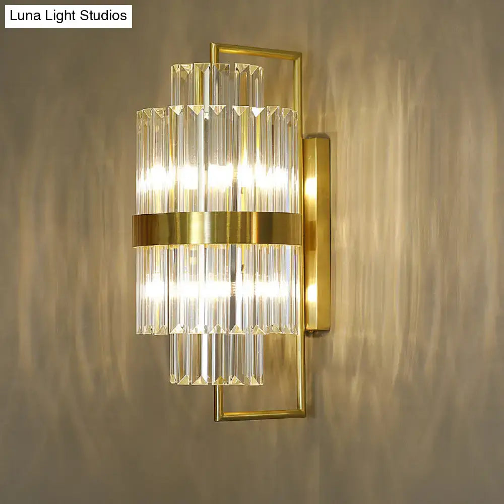 Gold crystal wall sconce with two-LED lights, brass frame Decorbites on Tampa Home & Garden Store