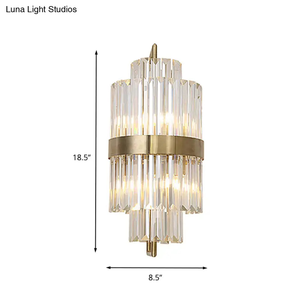 Gold Crystal Wall Sconce Two-LED Hallway by Decorbites, gold metal frame with crystal prisms on Tampa Home & Garden Store