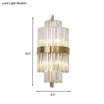 Gold Crystal Wall Sconce Two-LED Hallway by Decorbites, gold metal frame with crystal prisms on Tampa Home & Garden Store