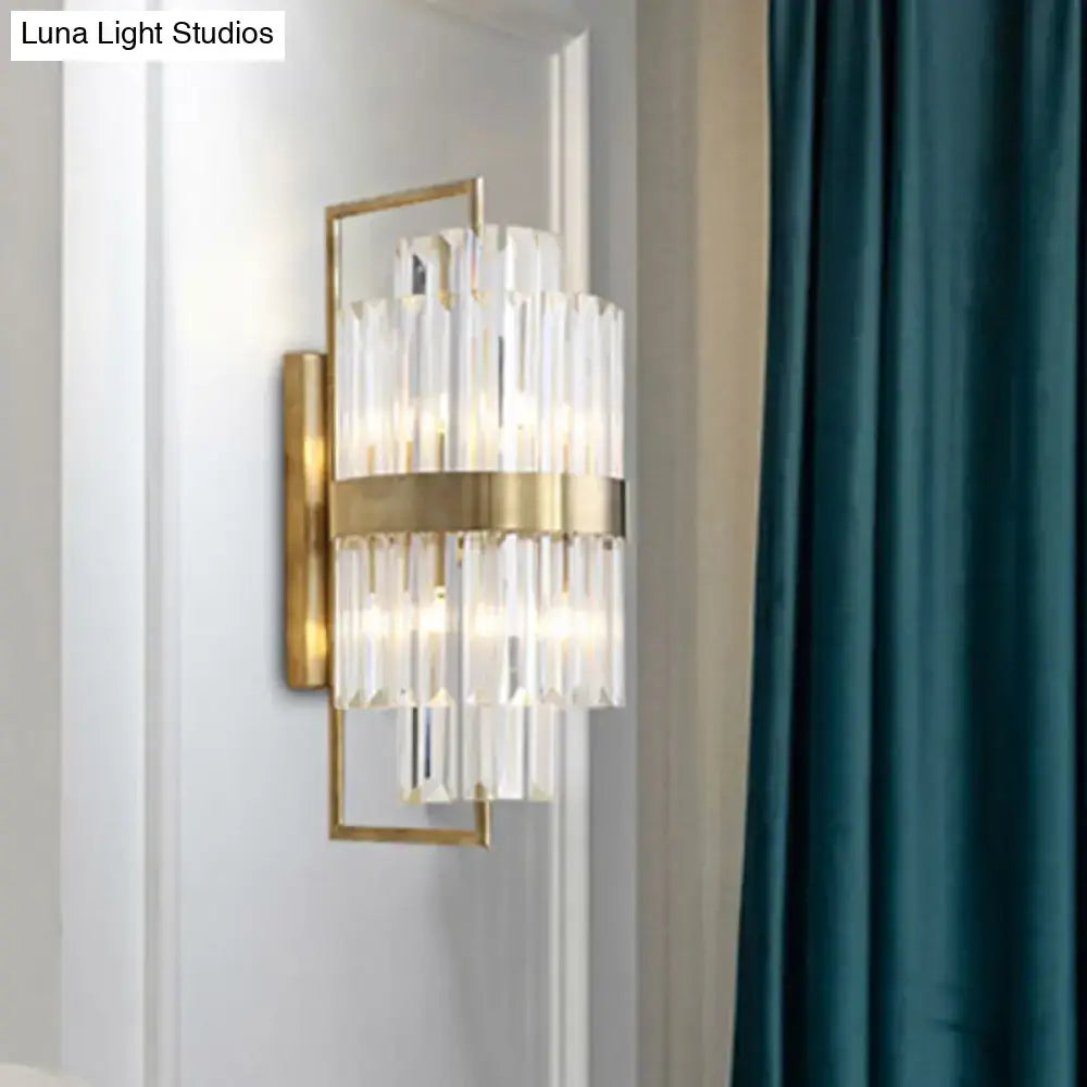 Gold crystal wall sconce with brass frame and crystal prisms, hallway light Decorbites on Tampa Home & Garden Store
