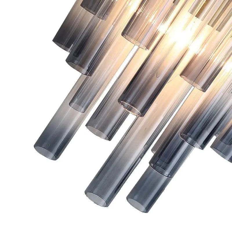 Brass gray cylinder light fluted two-light chandelier with glass tubes Decorbites on Tampa Home & Garden Store