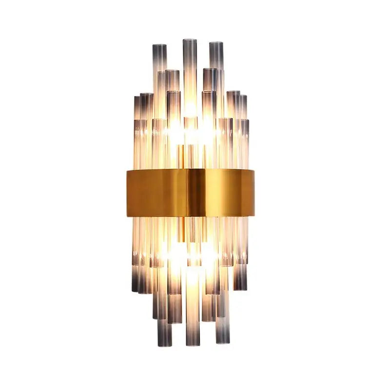 Brass gray cylinder light fluted two-light wall sconce with stacked glass tubes Decorbites on Tampa Home & Garden Store