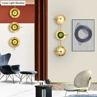 Postmodern Gold and Olive Glass Disc Wall Sconce