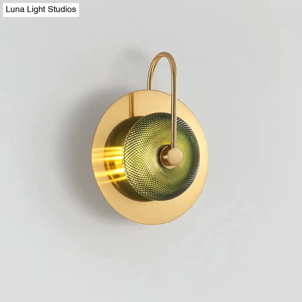 Postmodern Gold and Olive Glass Disc Wall Sconce