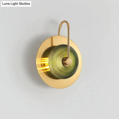 Postmodern Gold and Olive Glass Disc Wall Sconce