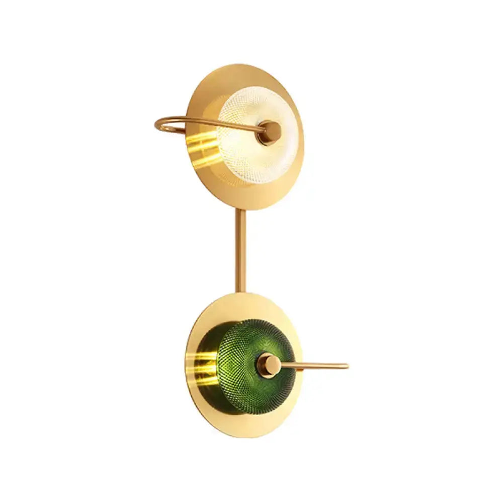 Postmodern Gold and Olive Glass Disc Wall Sconce