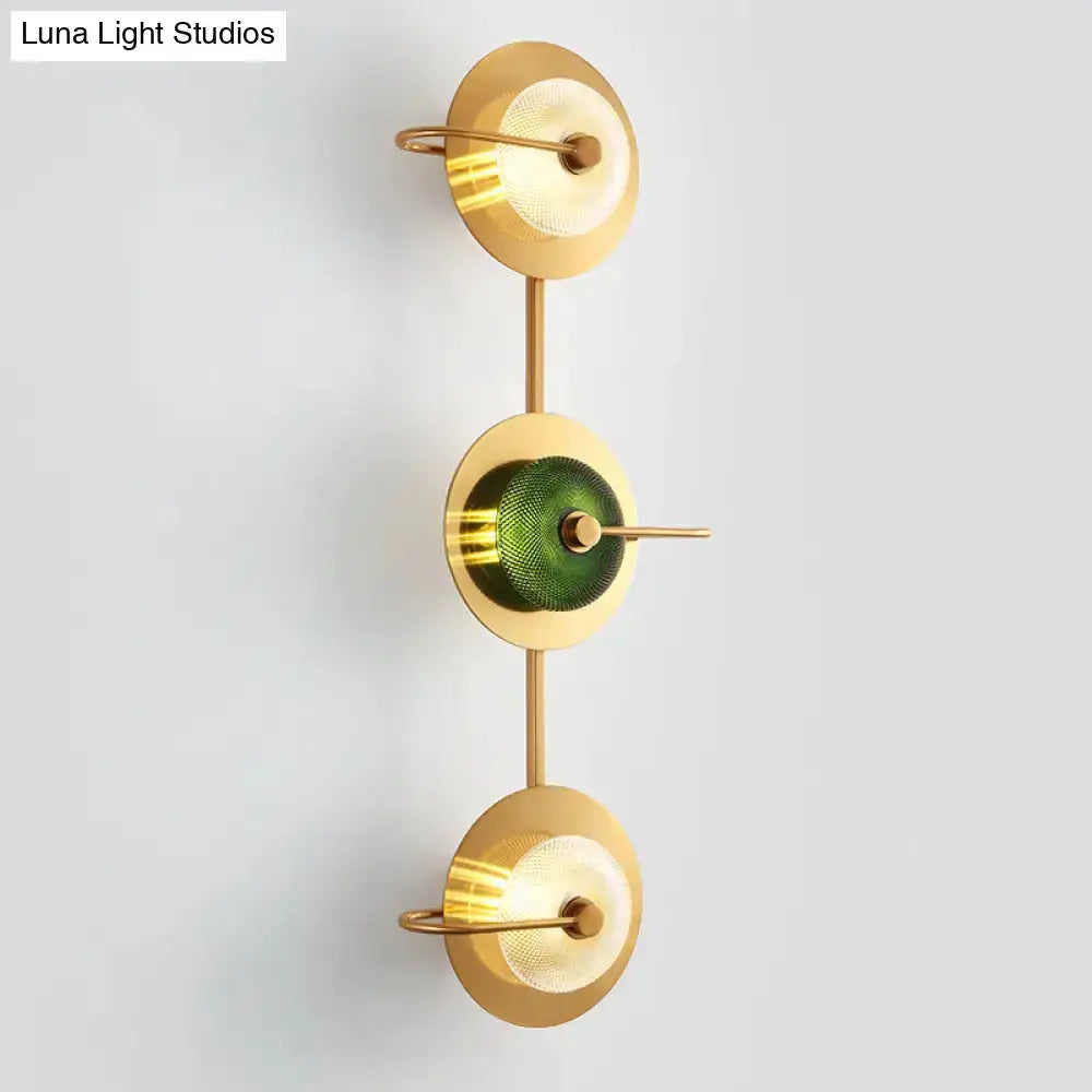 Postmodern Gold and Olive Glass Disc Wall Sconce