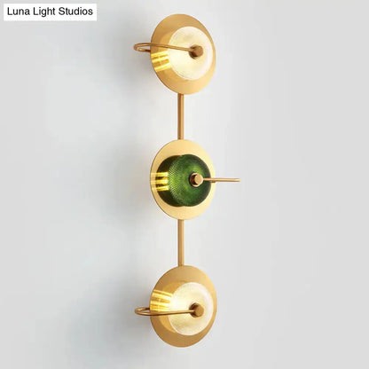 Postmodern Gold and Olive Glass Disc Wall Sconce