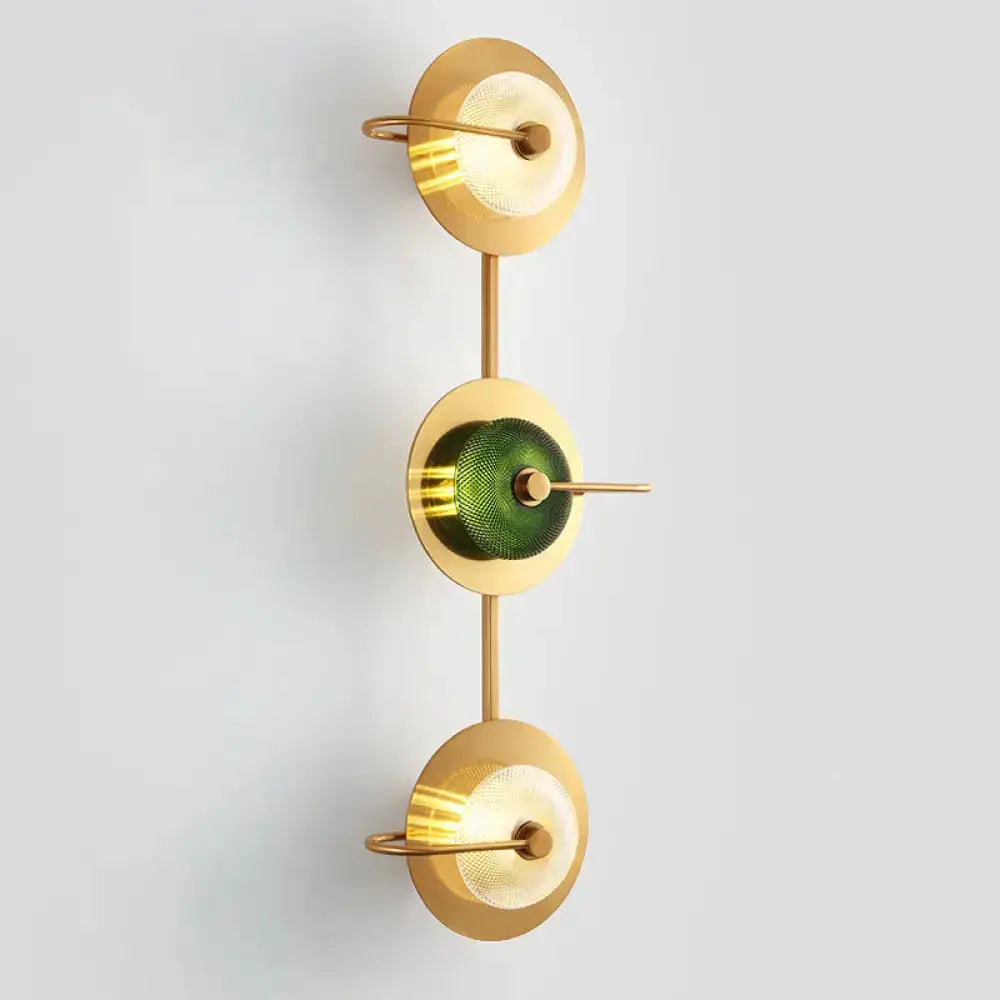 Postmodern Gold and Olive Glass Disc Wall Sconce