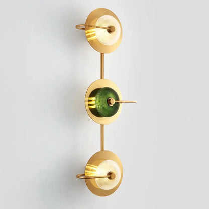 Postmodern Gold and Olive Glass Disc Wall Sconce