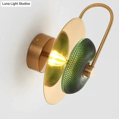 Postmodern Gold and Olive Glass Disc Wall Sconce