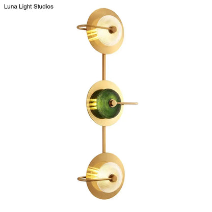 Postmodern Gold and Olive Glass Disc Wall Sconce
