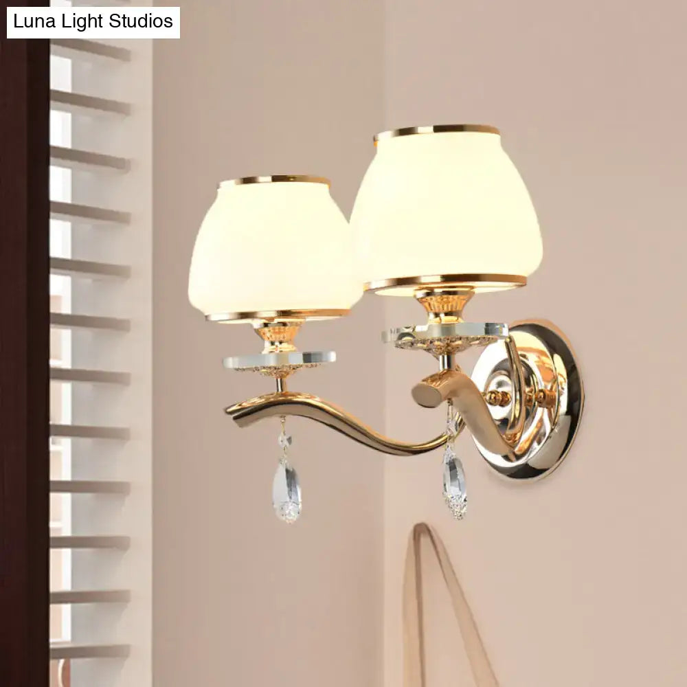 Gold White Crystal Drop Wall Sconce dual lamps glass shades crystal drops Decorbites wall mount on Tampa Home & Garden Store