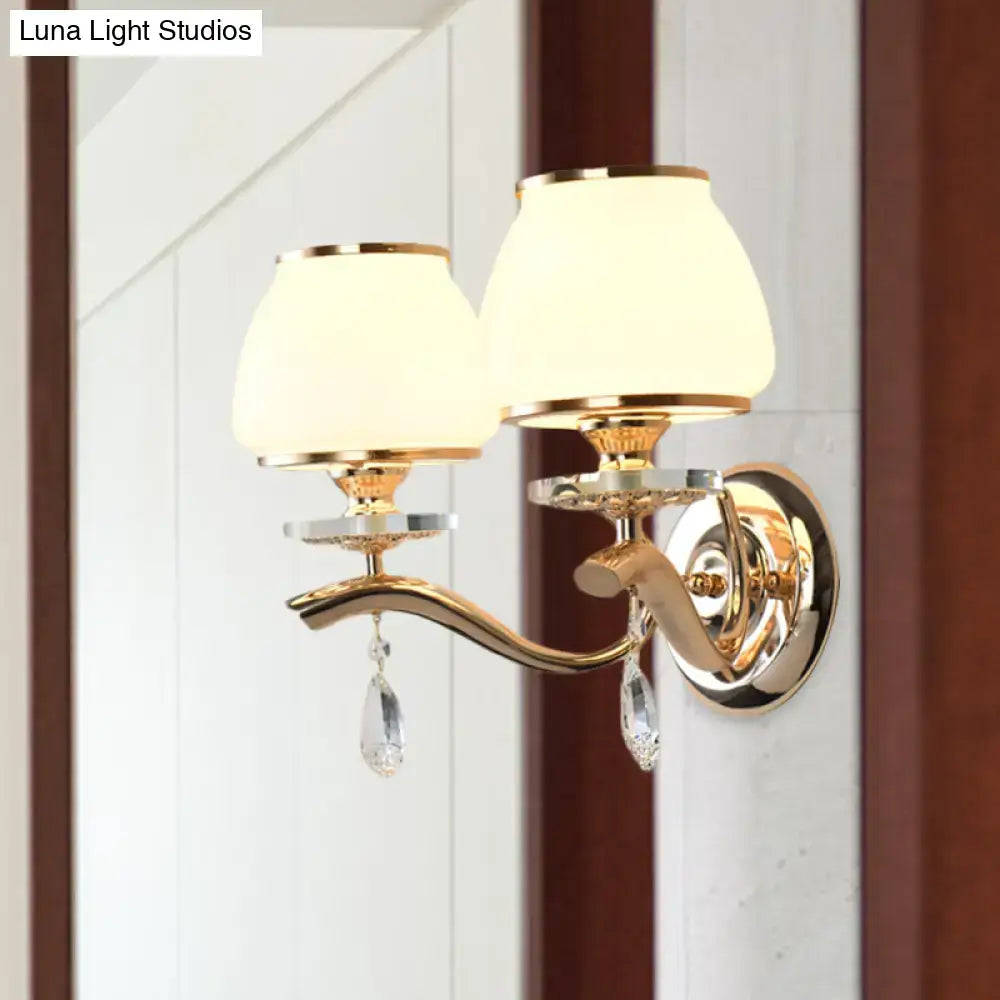 Gold White Crystal Drop Wall Sconce by Decorbites with dual frosted glass shades on Tampa Home & Garden Store