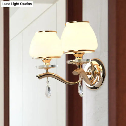 Gold White Crystal Drop Wall Sconce by Decorbites with dual frosted glass shades on Tampa Home & Garden Store