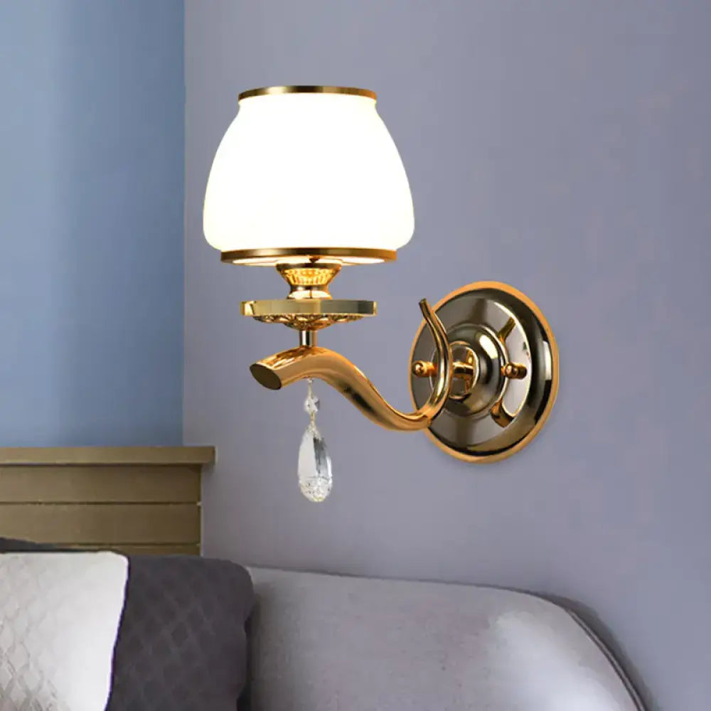 Gold White Crystal Drop Wall Sconce with gold finish and white glass shade Decorbites on Tampa Home & Garden Store
