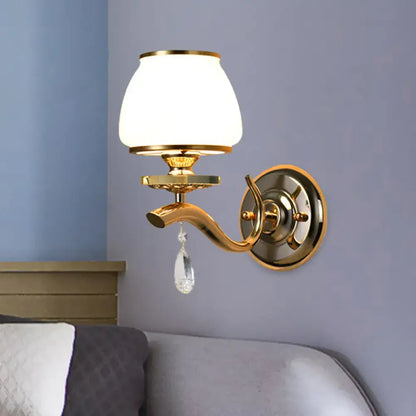 Gold White Crystal Drop Wall Sconce with gold finish and white glass shade Decorbites on Tampa Home & Garden Store