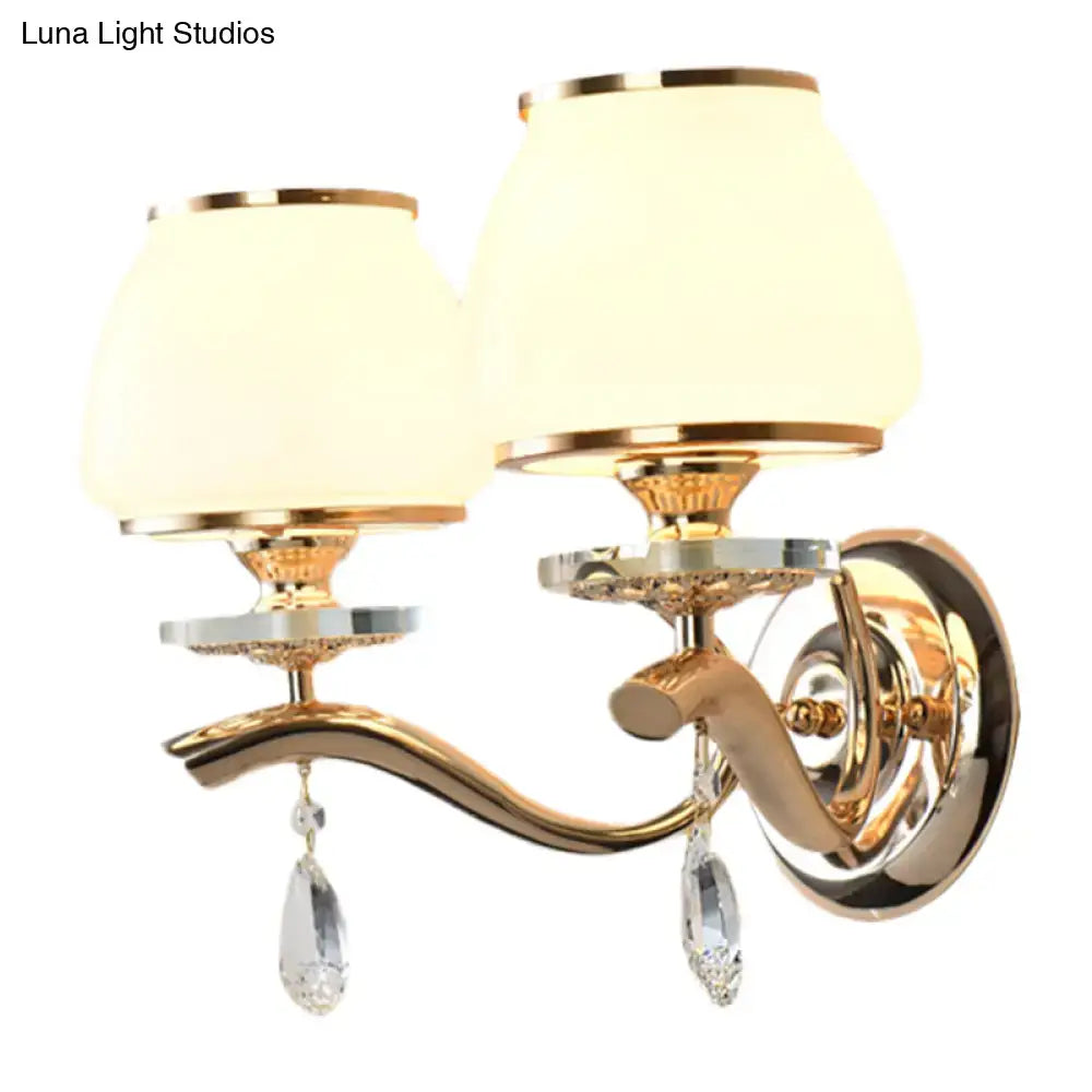 Gold White Crystal Drop Wall Sconce, dual-light brass finish with crystal drops on Tampa Home & Garden Store