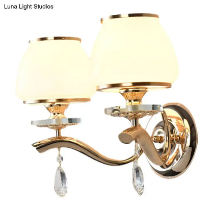 Gold White Crystal Drop Wall Sconce, dual-light brass finish with crystal drops on Tampa Home & Garden Store