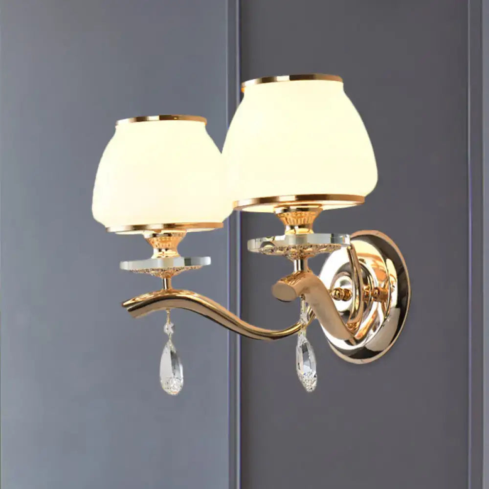 Gold White Crystal Drop Wall Sconce two-light brass finish with glass shades Decorbites on Tampa Home & Garden Store