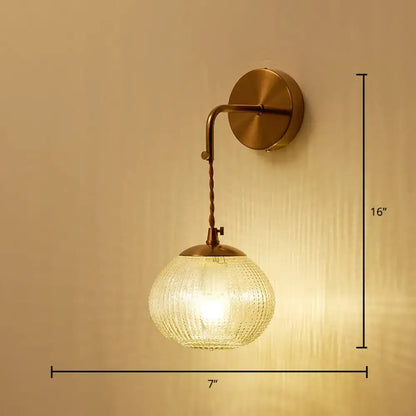 Decorbites gold textured glass ball wall sconce with brass arm, mount 7in wide x 16in tall on Tampa Home & Garden Store