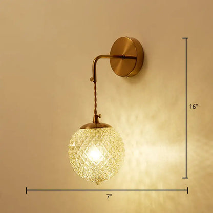 Gold Textured Glass Ball Wall Sconce by Decorbites; brass wall mount, twisted cord on Tampa Home & Garden Store