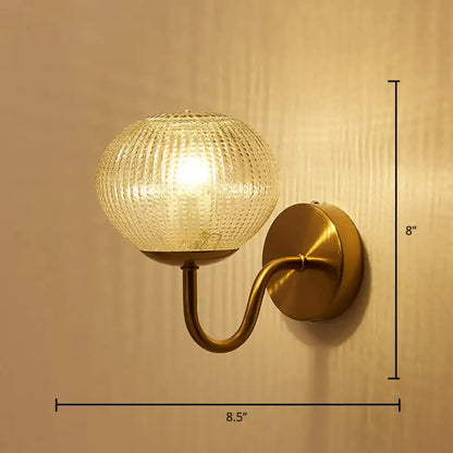Gold textured glass ball wall sconce brass curved arm by Decorbites 8.5in wide x 8in high on Tampa Home & Garden Store