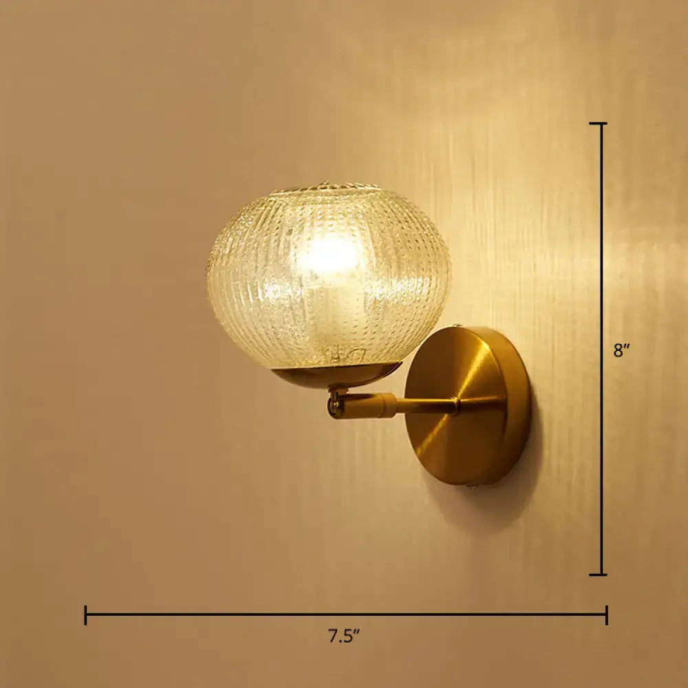 Gold Textured Glass Ball Wall Sconce by Decorbites, brass mount, textured orb on Tampa Home & Garden Store