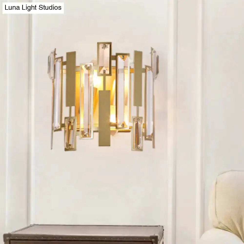 Postmodern gold crystal block wall light fixture with geometric crystal panels, Decorbites on Tampa Home & Garden Store