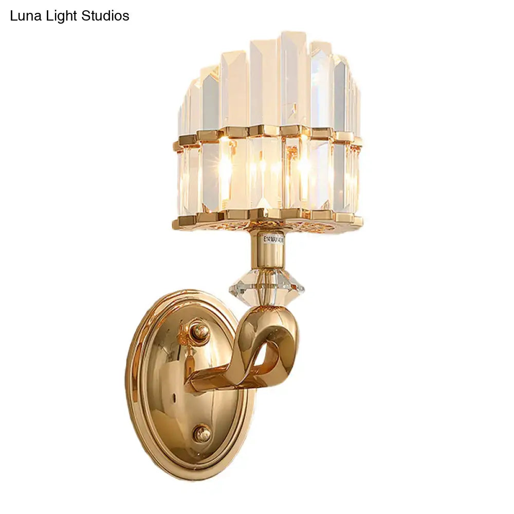 Gold crystal half-shade wall sconce with stacked prism glass in brass finish Decorbites on Tampa Home & Garden Store