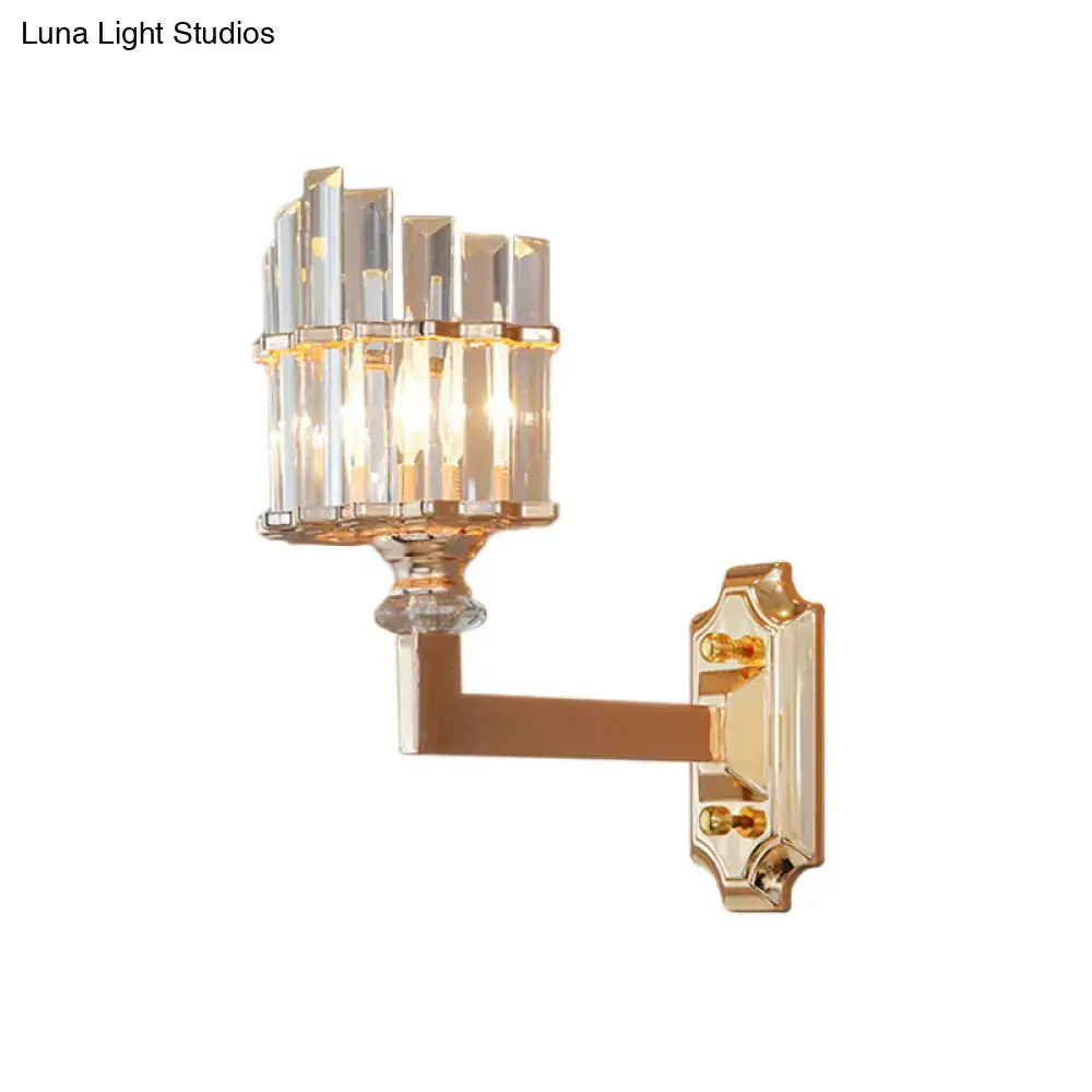 Gold Crystal Rod Wall Sconce with brass finish and stacked crystal prisms Decorbites on Tampa Home & Garden Store