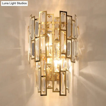Gold crystal curved sconce with rectangular glass prisms, Decorbites home wall light on Tampa Home & Garden Store
