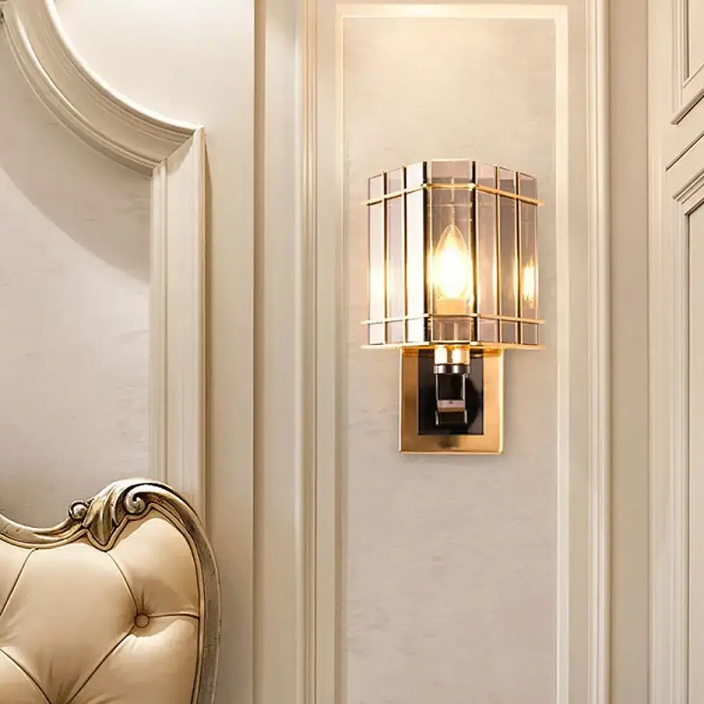 Decorbites Gold Crystal Triangle Sconce, gold metal frame with glass panels, wall sconce on Tampa Home & Garden Store