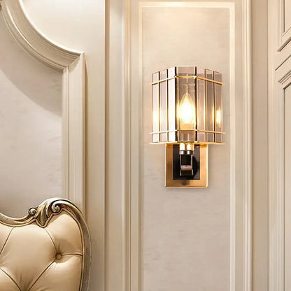 Decorbites Gold Crystal Triangle Sconce, gold metal frame with glass panels, wall sconce on Tampa Home & Garden Store