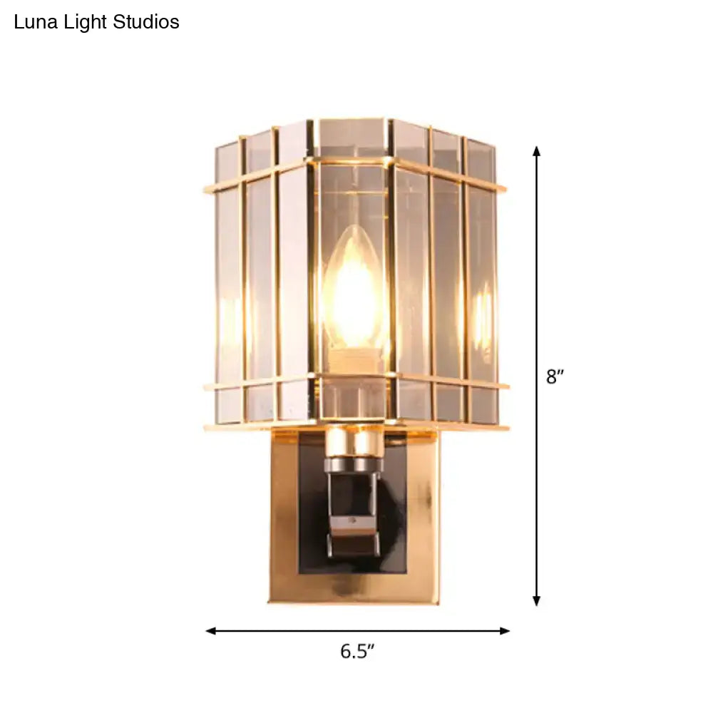 Gold Crystal Triangle Sconce by Decorbites, glass-panel lantern with warm bulb, 8 in tall on Tampa Home & Garden Store