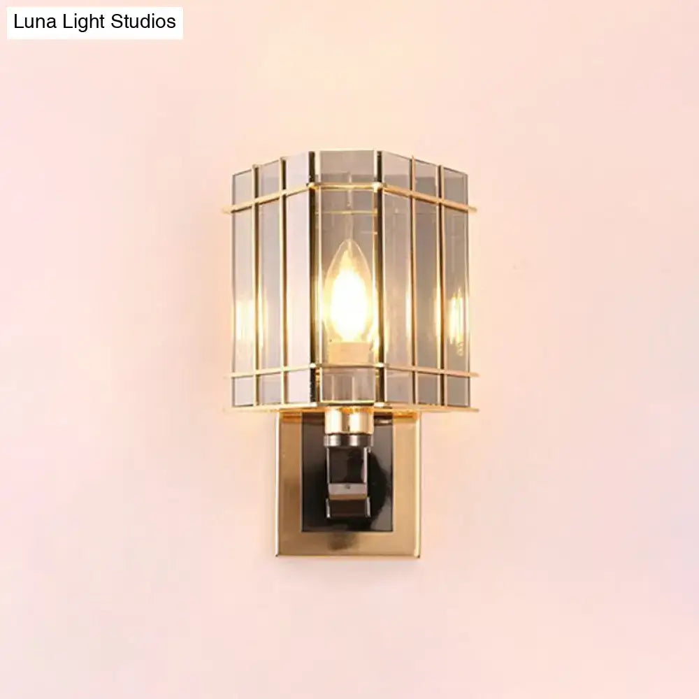 Gold crystal triangle sconce by Decorbites, glass panel grid, brass finish, wall-mounted glow on Tampa Home & Garden Store