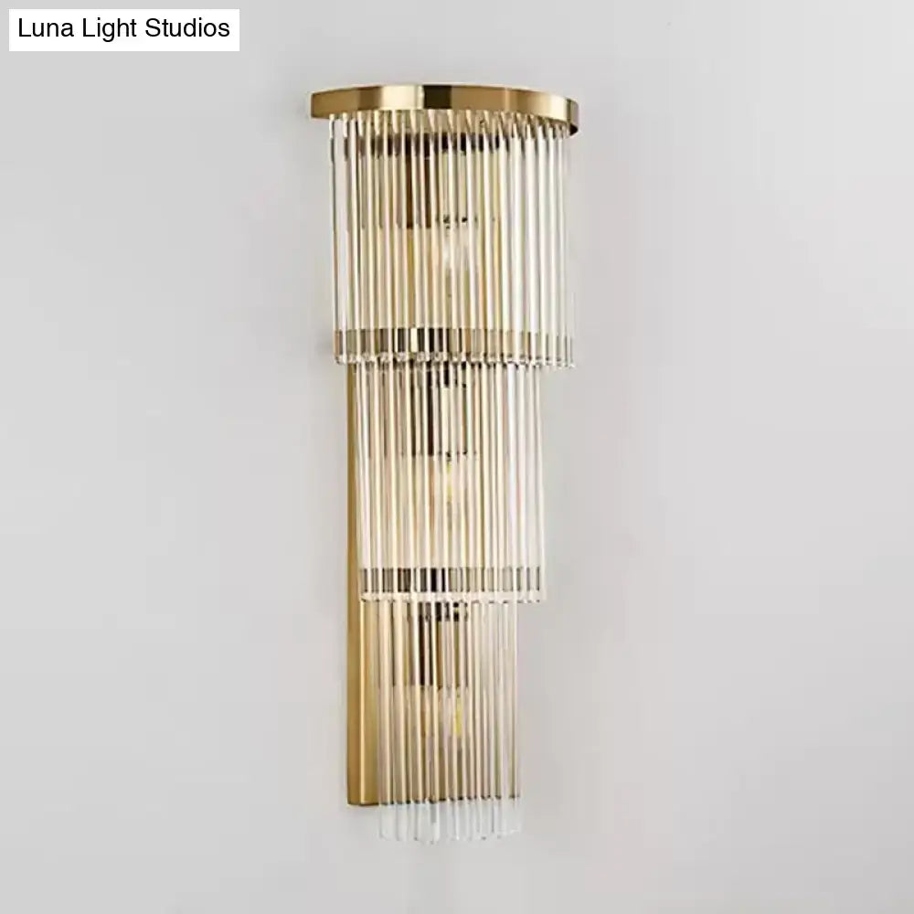Gold Crystal Triangle Sconce by Decorbites with gold-tone metal and vertical crystal rods on Tampa Home & Garden Store