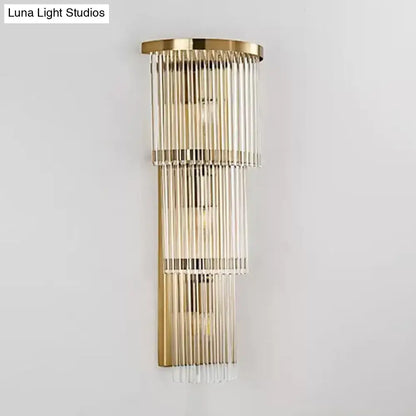 Gold Crystal Triangle Sconce by Decorbites with gold-tone metal and vertical crystal rods on Tampa Home & Garden Store