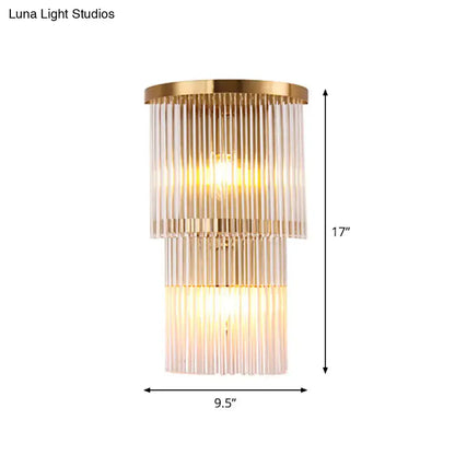 Gold crystal triangle sconce with tiered glass prisms, gold finish, 17in tall 9.5in wide on Tampa Home & Garden Store
