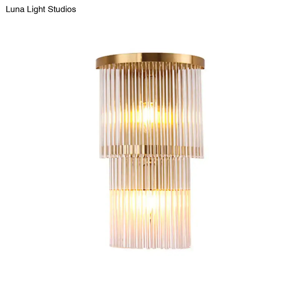 Gold Crystal Triangle Sconce wall light with tiered crystal strands in gold finish on Tampa Home & Garden Store
