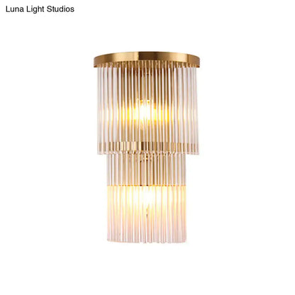 Gold Crystal Triangle Sconce wall light with tiered crystal strands in gold finish on Tampa Home & Garden Store
