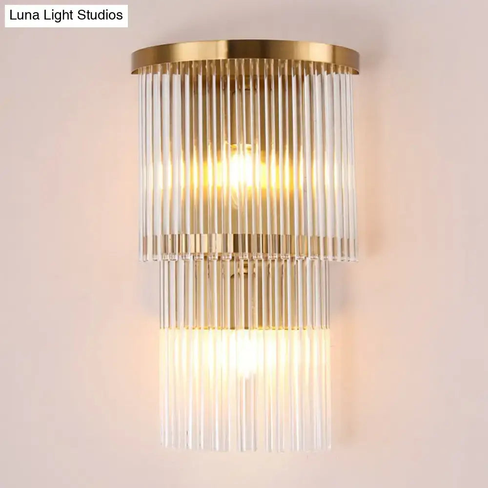 Gold crystal triangle sconce by Decorbites, wall-mounted glass rod light with brass finish on Tampa Home & Garden Store