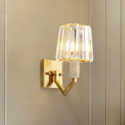Gold Crystal Prism Wall Light by Decorbites with crystal shade and brass V-shaped wall mount on Tampa Home & Garden Store