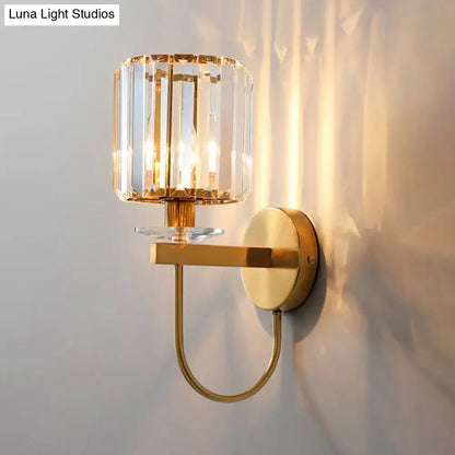 Gold Crystal Curved Arm Light wall sconce with crystal shade Decorbites on Tampa Home & Garden Store